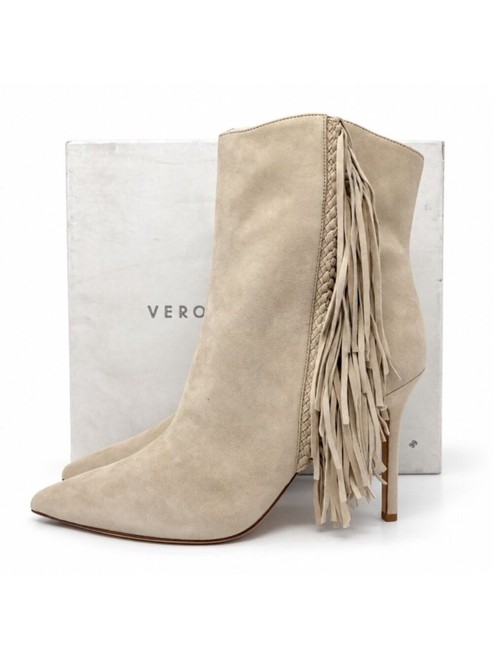 Veronica Beard Nyomi Fringe Suede Leather Ankle Boots Womens 11 Linen Western